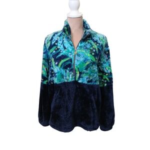 Lily Pulitzer Keala Sherpa Fuzzy Tropical Print Jacket Womens Large